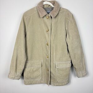 Eddie Bauer Corduroy Barn Jacket Women Medium Tan Beige Cottage Grandma Oversize